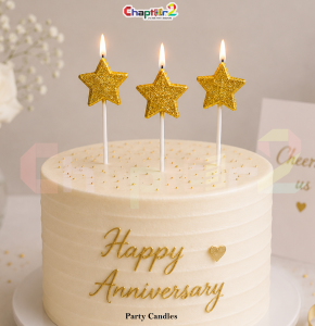Pack of 4 Gold Glitter Star Birthday Candles – Decorative Cake Candles for Party Decoration