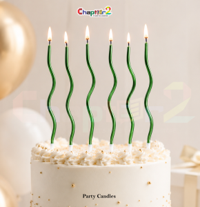 Pack of 6 Green Spiral Birthday Cake Candles – Metallic Twisted Party Candles for Cake Decoration