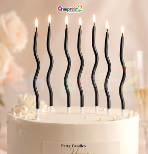 Pack of 6 Black Spiral Birthday Cake Candles – Metallic Twisted Party Candles for Cake Decoration