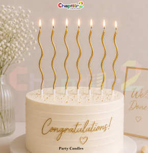 Pack of 6 Gold Spiral Birthday Cake Candles – Metallic Twisted Party Candles for Cake Decoration