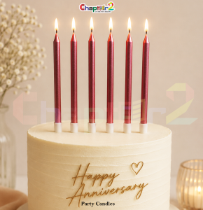 Pack of 6 Red Metallic Birthday Cake Candles – Premium Long Party Candles for Cake Decoration