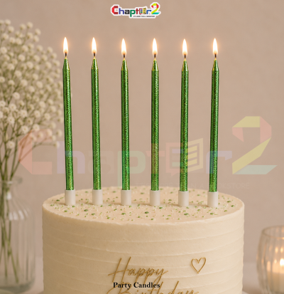 Pack of 6 Green Metallic Birthday Cake Candles – Premium Long Party Candles for Cake Decoration