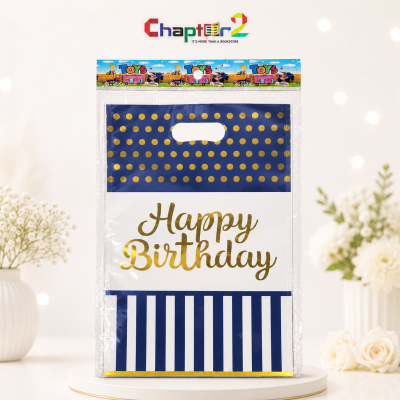 Happy Birthday Party Loot Bag Blue & White – 10x7 Inch Polka Dot Gift Bag for Birthday Return Gifts
