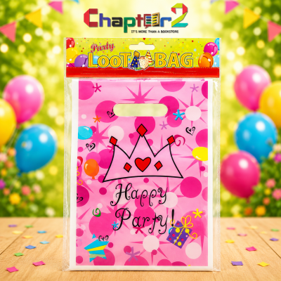 Happy Party Loot Bag Pink Princess Crown – 10x7 Inch Gift Bag for Birthday Return Gifts