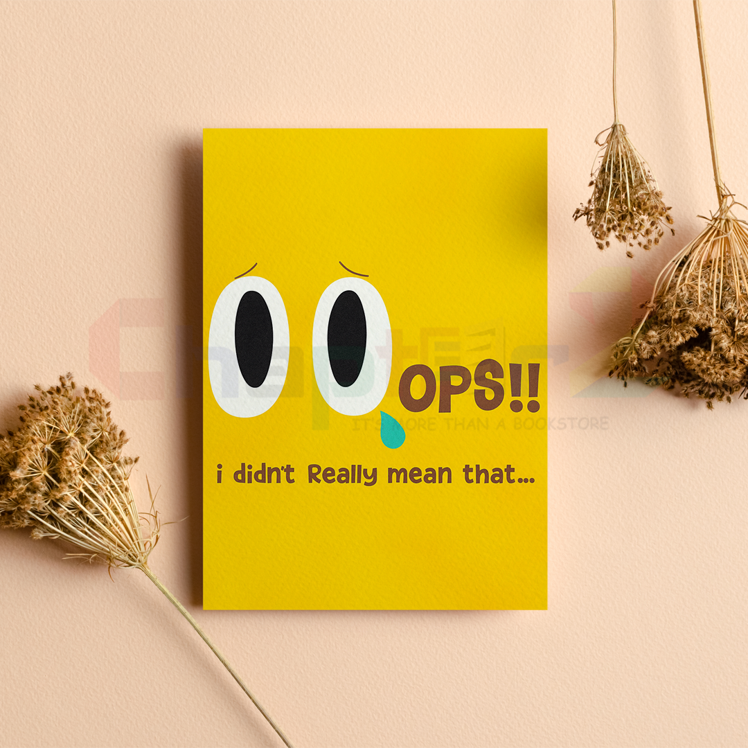 10d cute yellow oops guilty eyes i didn't really mean that sorry greeting card