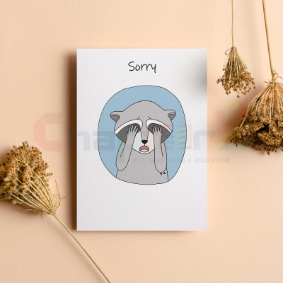 cute embarrassed raccoon covering eyes with paws sorry greeting card
