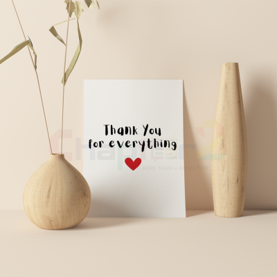 minimalist thank you for everything greeting card with red heart