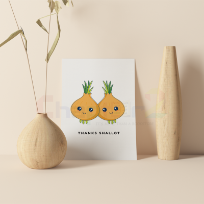 cute smiling kawaii shallot onions thanks shallot pun thank you greeting card