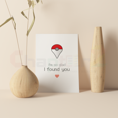 anniversary card featuring pokeball map pin design