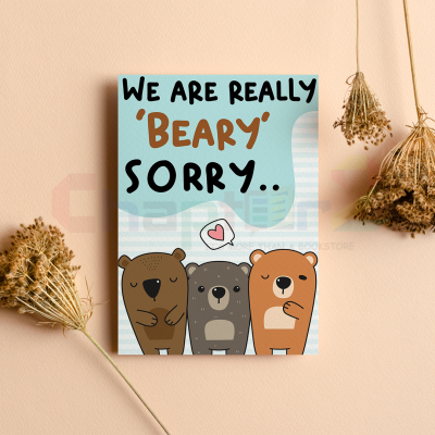 cute three cartoon bears we are really beary sorry greeting card