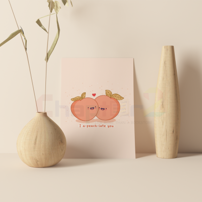 cute kawaii smiling peaches cuddling i a-peach-iate you pun thank you greeting card