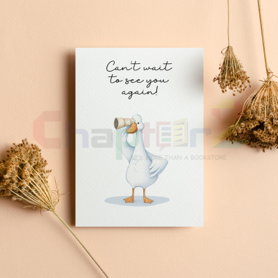 cute cartoon duck looking through a telescope cant wait to see you again i miss you greeting card