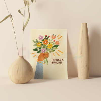 colorful hand holding flower bouquet thanks a bunch thank you greeting card