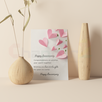 anniversary card featuring 3d origami pink hearts design