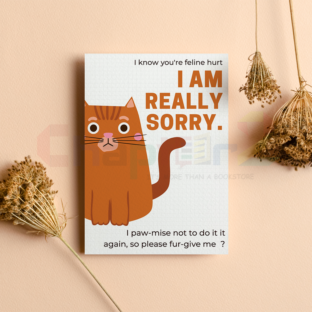 18d funny cartoon ginger tabby cat with cute puns i am really sorry greeting card
