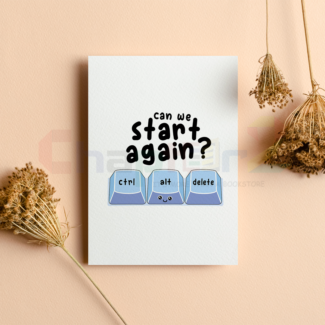 20d cute blue ctrl alt delete keyboard keys can we start again sorry greeting card