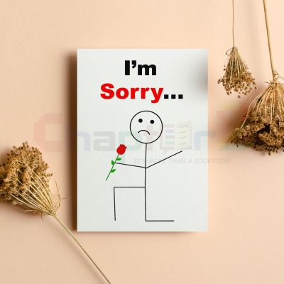 minimalist stick figure kneeling with red rose i'm sorry greeting card
