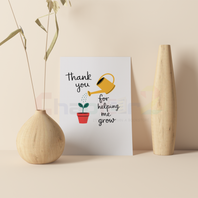 cute yellow watering can and potted plant thank you greeting card