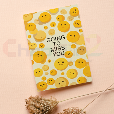 yellow smiley emoji pattern going to miss you i miss you greeting card