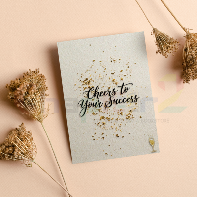 congratulations greeting card featuring gold glitter confetti and cheers to your success typography