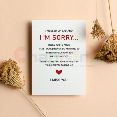 honest i messed up bad and i am sorry greeting card with red heart and i miss you