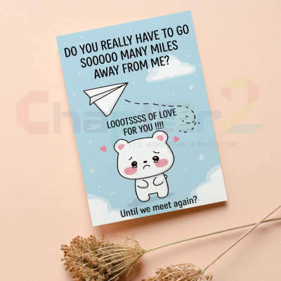 cute illustrated white bear looking at paper airplane so many miles away from me i miss you greeting card