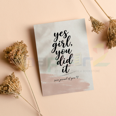 congratulations greeting card featuring yes girl you did it script typography and blush brushstroke