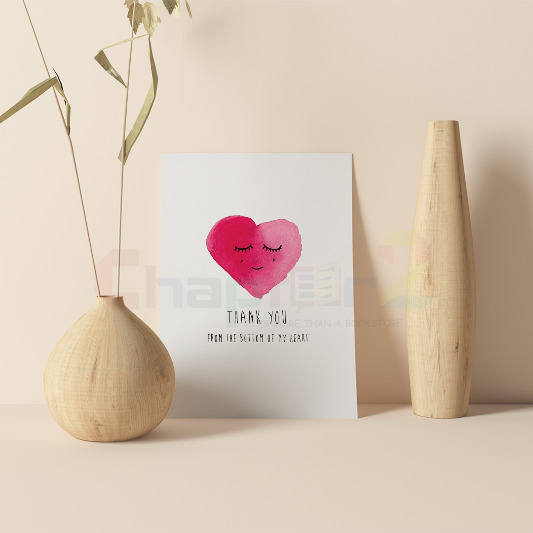 3d cute smiling pink watercolor heart thank you greeting card