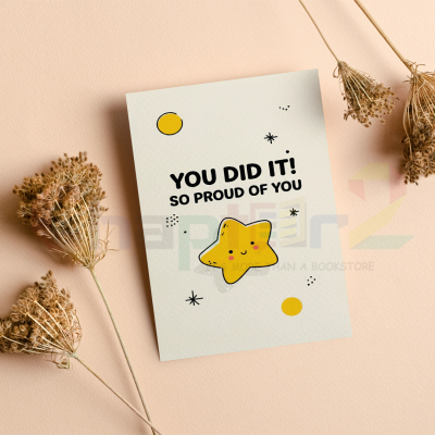 congratulations greeting card featuring cute smiling star character and you did it so proud of you