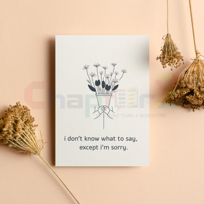 minimalist line-art hands holding flower bouquet i don't know what to say except i'm sorry greeting card