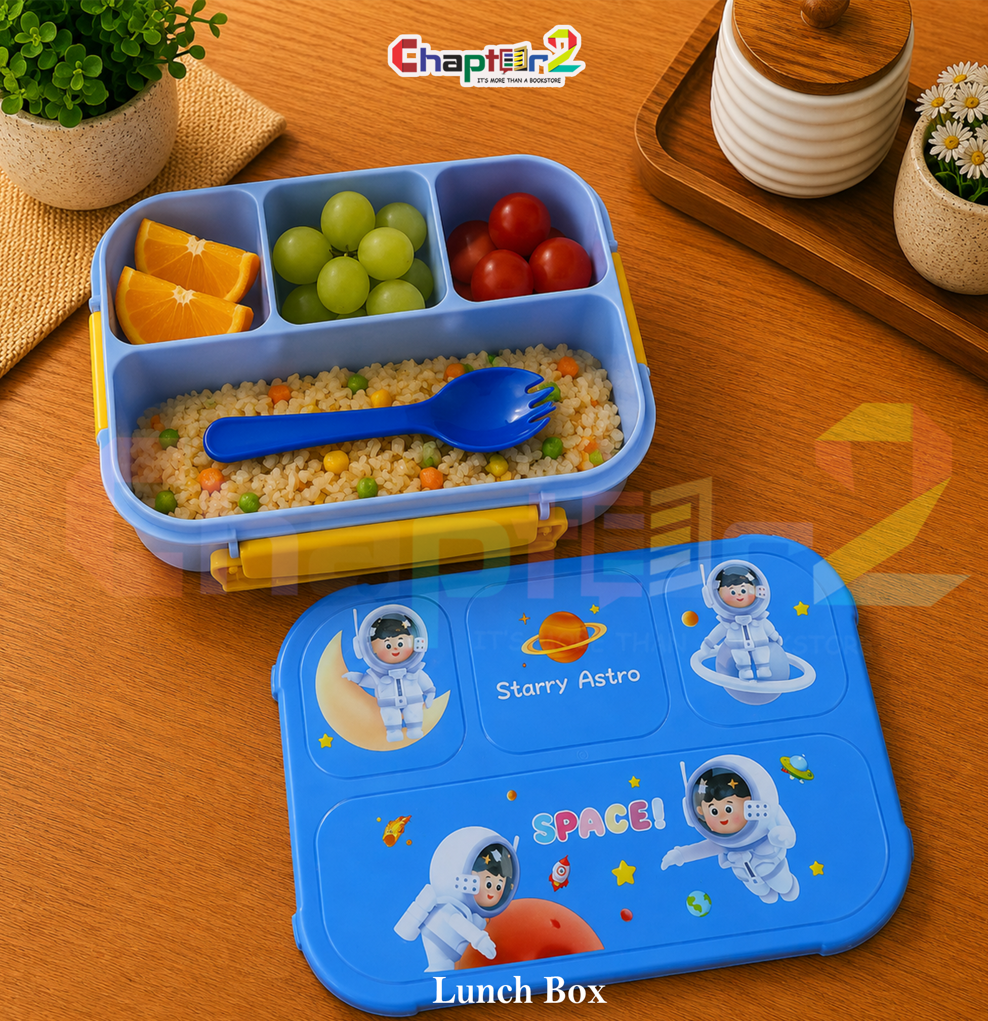 51015688 (0c) open starry astro 4 compartment blue bento kids lunch box