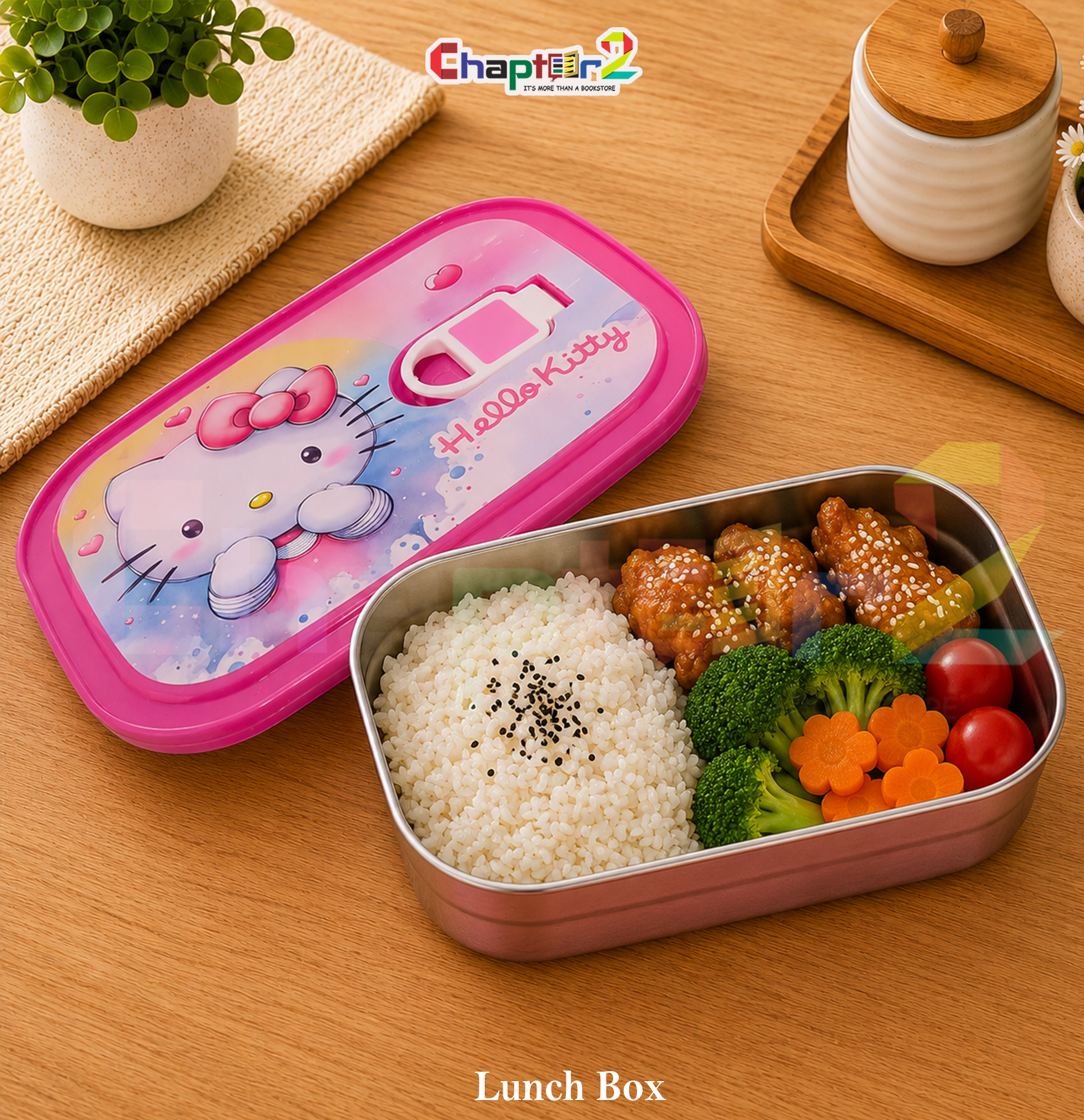 51028671 (0) hello kitty pink stainless steel kids lunch box with steam vent lid
