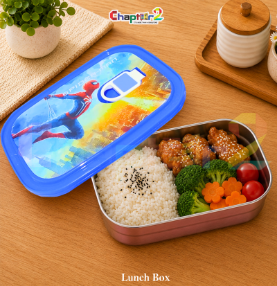 open spiderman blue stainless steel kids lunch box