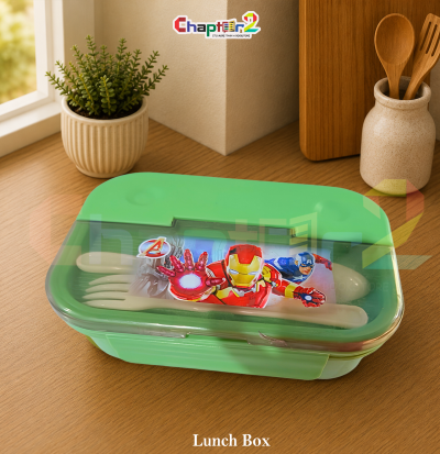 marvel avengers green stainless steel kids lunch box with clear cutlery lid and utensils