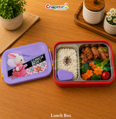 open cute bunny 2 compartment stainless steel kids lunch box