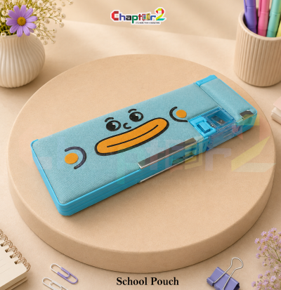 geometry box featuring cute cartoon duck design and built-in sharpener shown on a neutral background