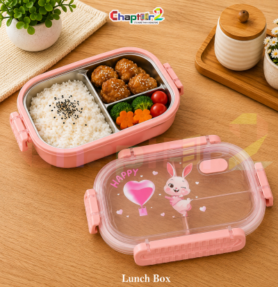 open happy bunny pink stainless steel kids lunch box
