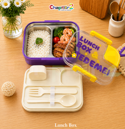 purple tedemei stainless steel kids lunch box set with spoon fork and lid