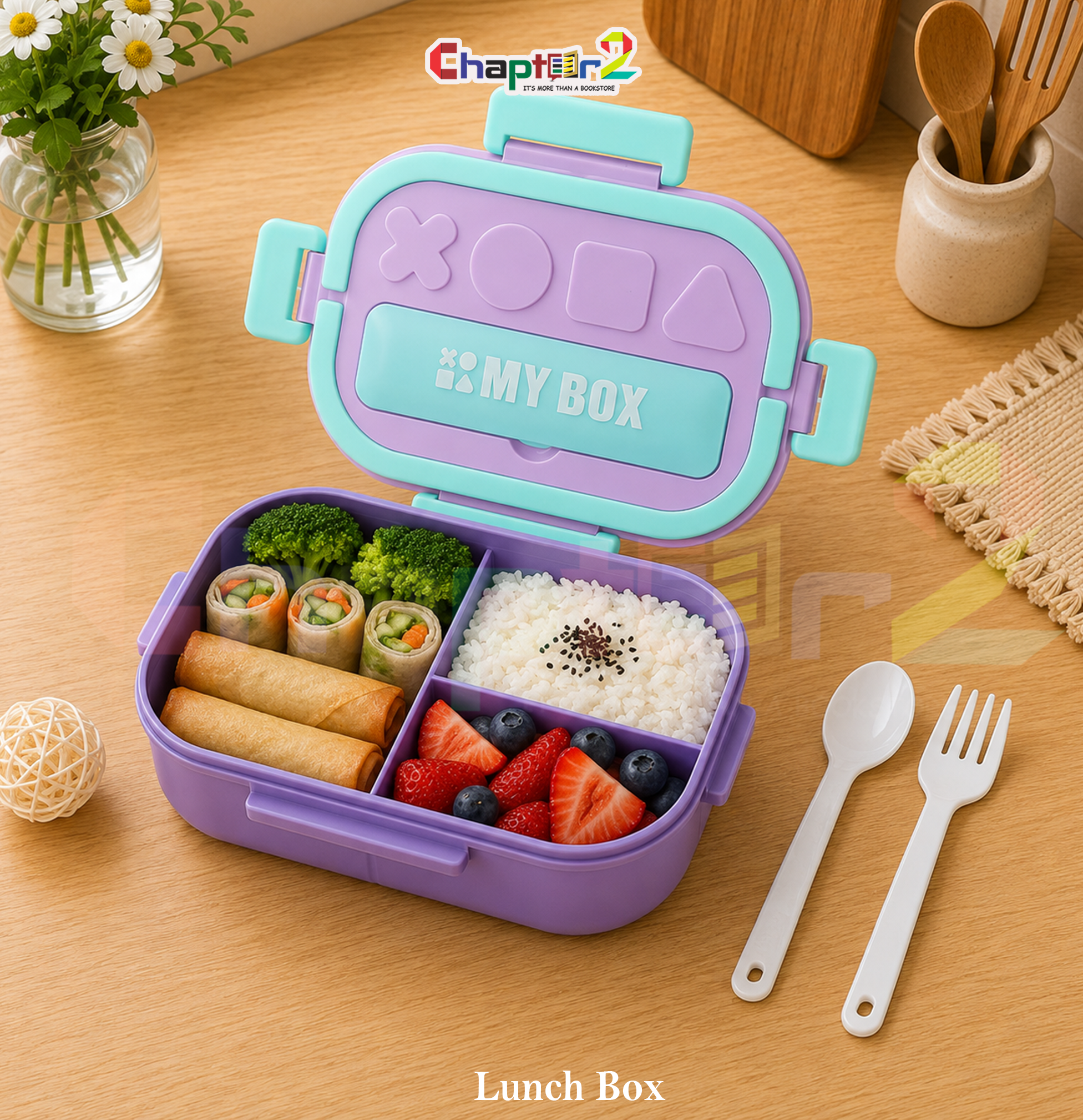 51065621 (2) open gamer shapes purple and mint green bento kids lunch box with 3 compartments