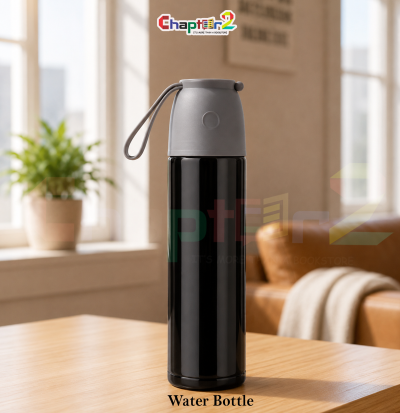 water bottle featuring grey cap and black body design