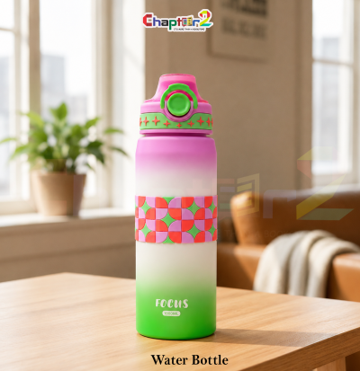 water bottle featuring focus pink-green gradient and geometric band design