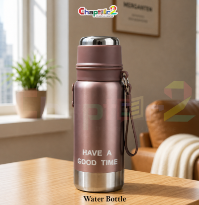 water bottle featuring have a good time mauve and silver design