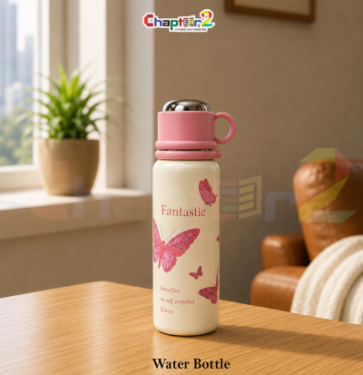 water bottle featuring fantastic butterfly and pink cup design