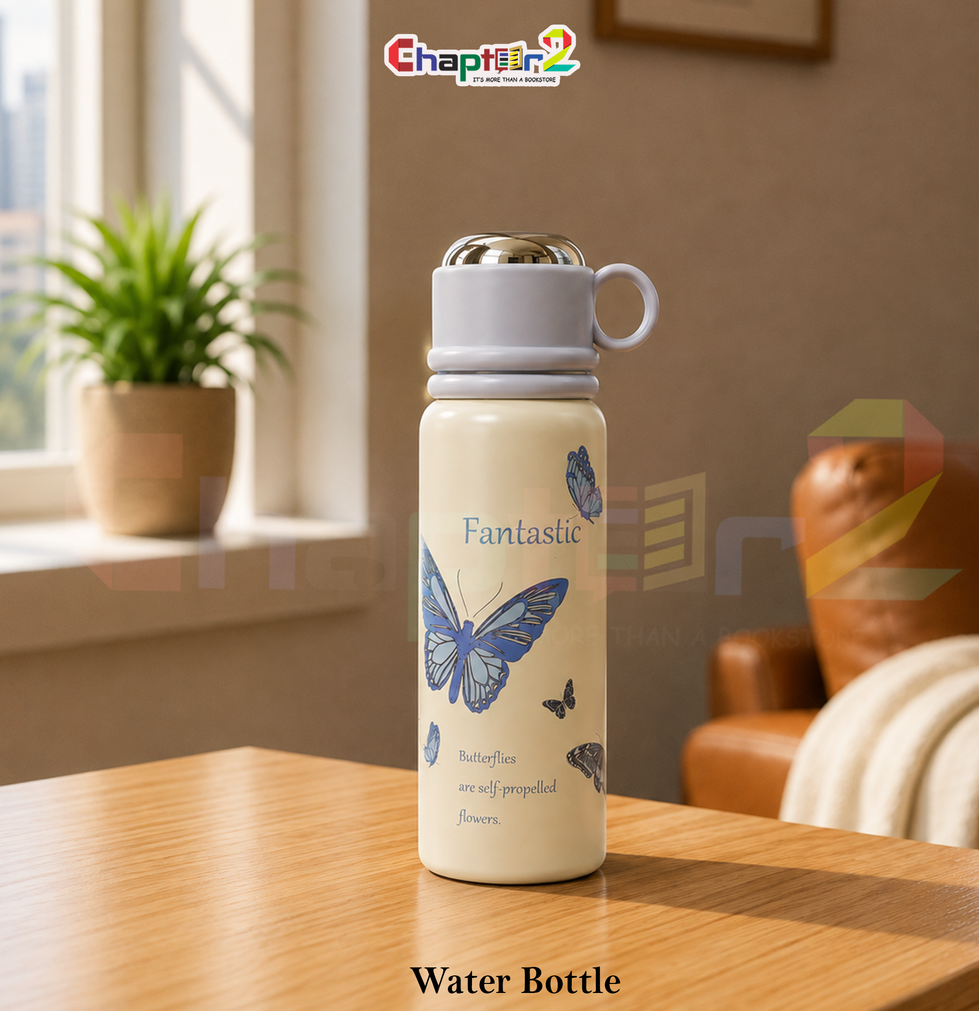 51065867 (1a) water bottle featuring fantastic butterfly and blue cup design