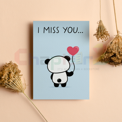 cute cartoon panda holding pink heart balloon i miss you greeting card