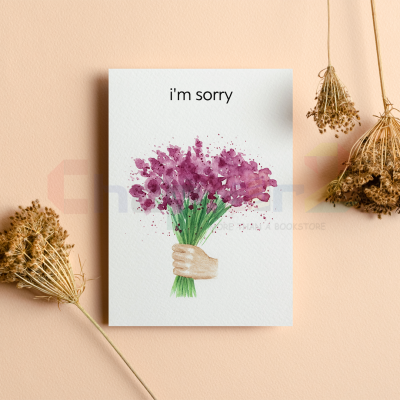 hand holding purple watercolor flower bouquet i'm sorry greeting card