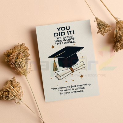graduation greeting card featuring a mortarboard cap and diploma scroll with the tassel was worth the hassle text