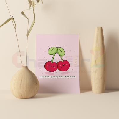 happy birthday greeting card featuring cute cherry best friend design