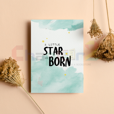 baby boy greeting card featuring a little star is born mint design