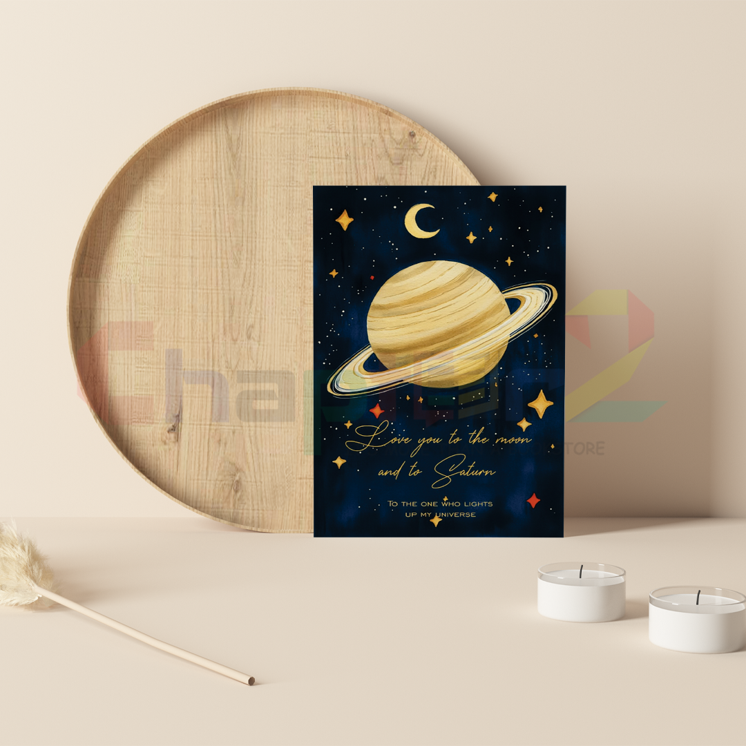 card -13d celestial i love you greeting card featuring illustrated golden saturn and crescent moon on dark blue starry